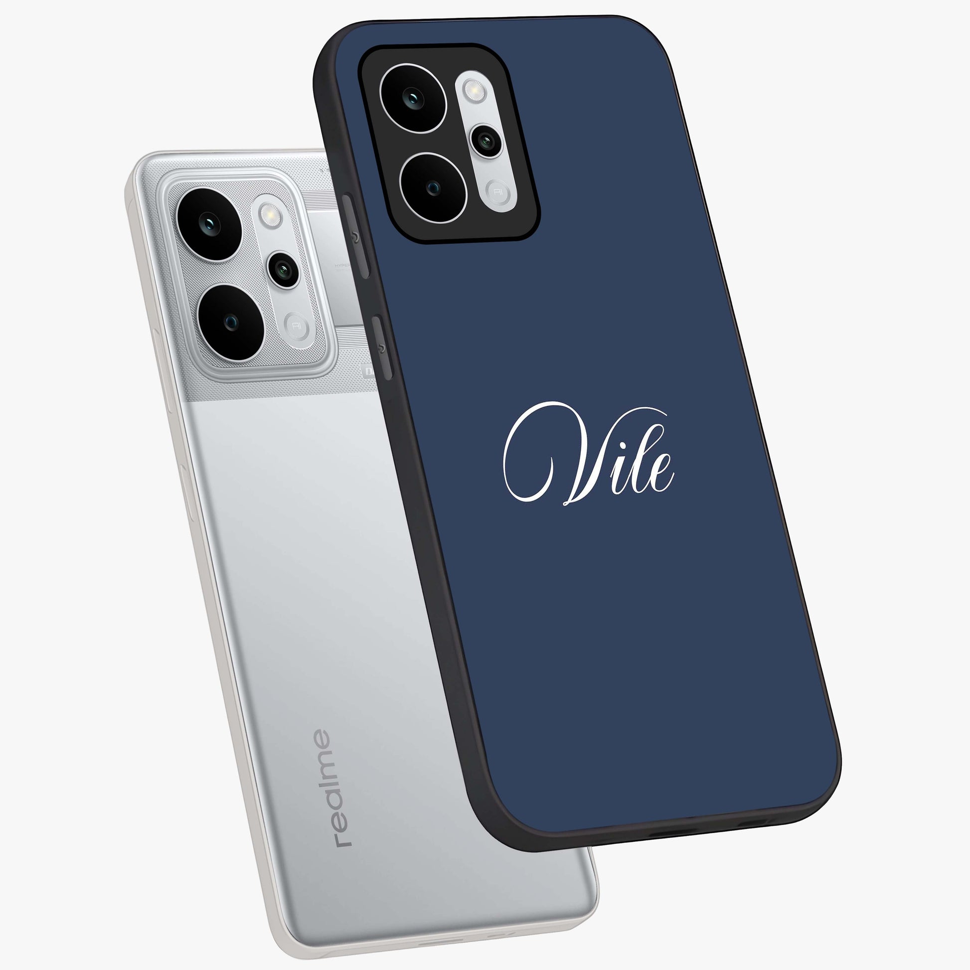 Blue Vintage Floral Pattern Glass Case showing flat back view with elegant vintage floral artwork and glossy glass finish.