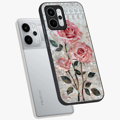 Blush Mosaic Bloom Glass Case displayed in angled mockup highlighting artistic mosaic flower pattern with aesthetic design.