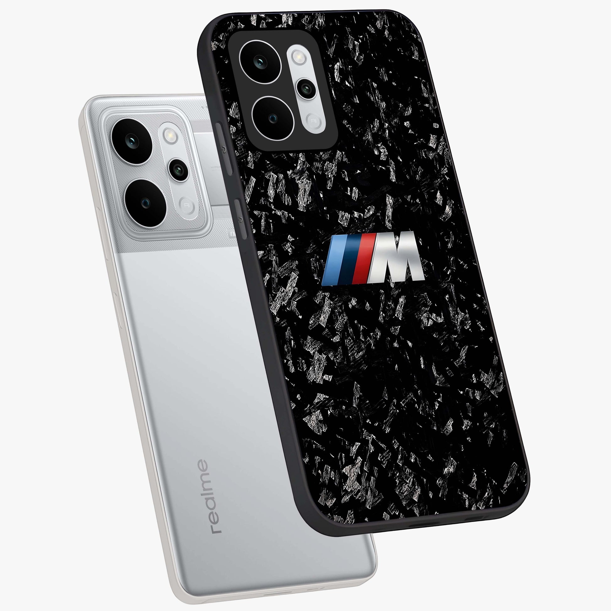 Carbon Speed Mark Glass Case displayed in angled mockup highlighting racing inspired carbon design and sleek aesthetic style.
