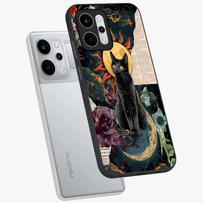 Celestial Black Cat Glass Case displayed in angled mockup highlighting cosmic black cat design with celestial aesthetic.