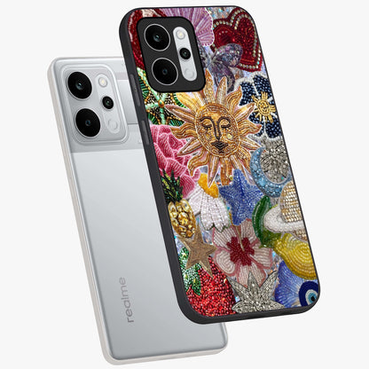 Celestial Floral and Playful Glass Case displayed in angled mockup highlighting playful floral design with dreamy celestial elements.