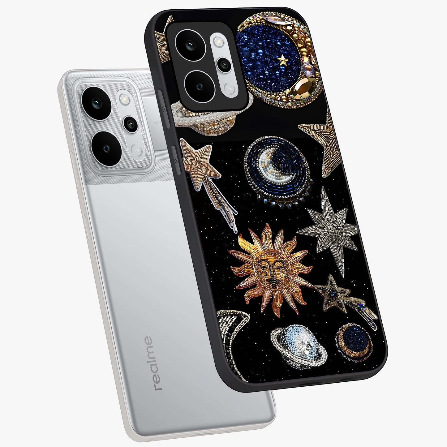 Celestial Gem Constellations Glass Case displayed in angled mockup highlighting gemstone inspired constellation design.