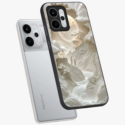 Celestial Origami Glass Case displayed in angled mockup highlighting geometric origami design with cosmic aesthetic theme.