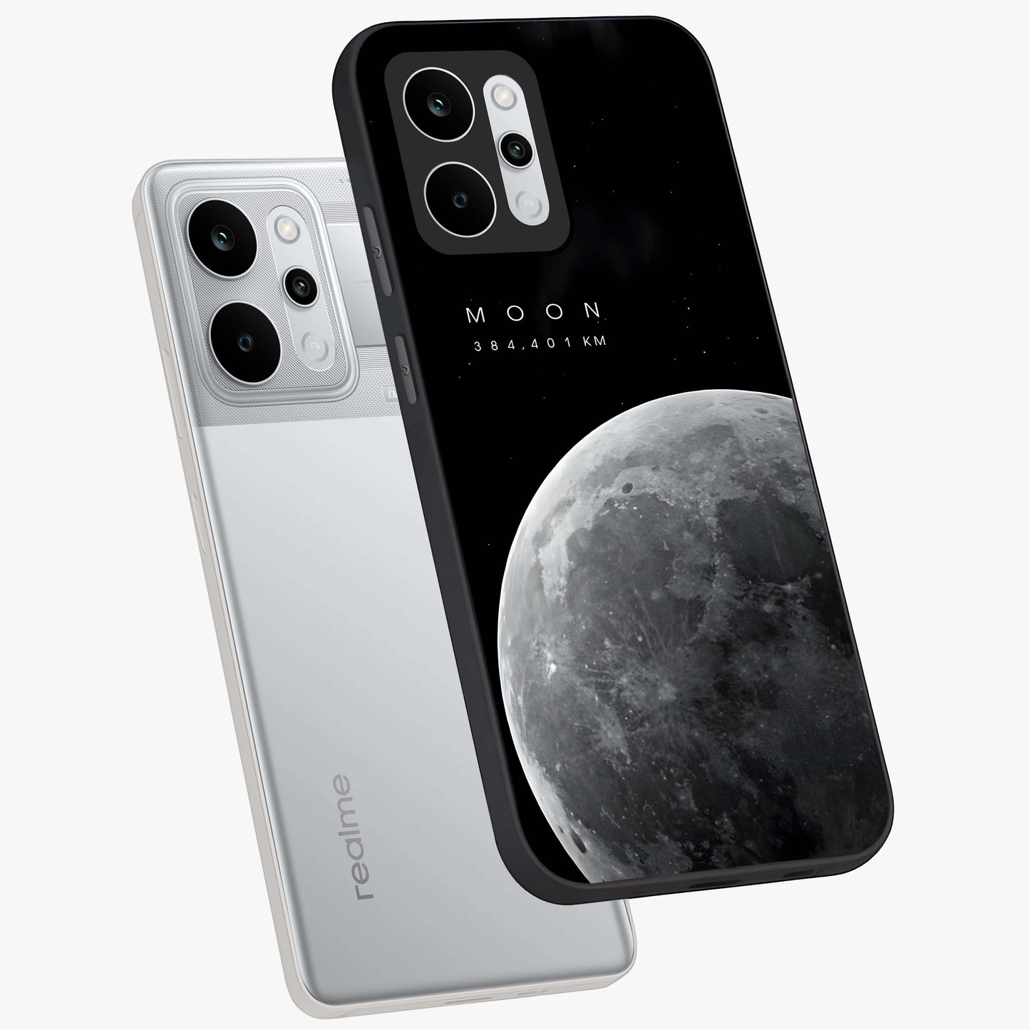 Cosmic Moon Glow Glass Case displayed in angled mockup highlighting celestial moon design with cosmic aesthetic theme.