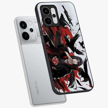 Crimson Crow Illusion Glass Case displayed in angled mockup highlighting mysterious crow graphic with dark aesthetic style.