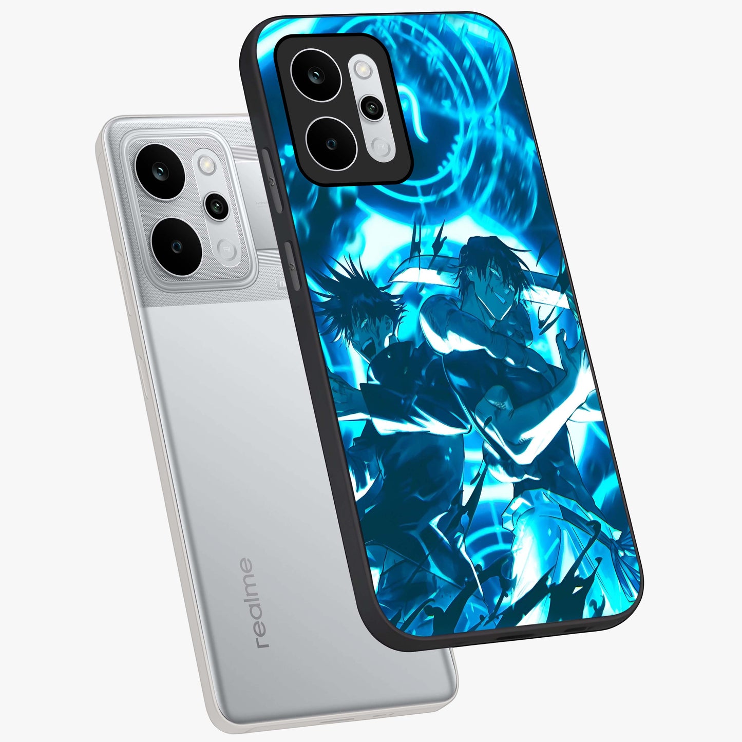 Cursed Energy Clash Glass Case displayed in angled mockup highlighting powerful battle inspired graphic with anime style aesthetic.