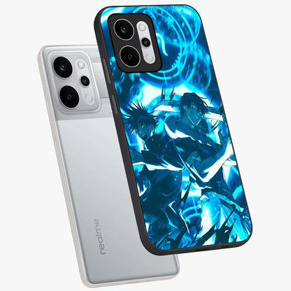 Cursed Energy Clash Glass Case displayed in angled mockup highlighting powerful battle inspired graphic with anime style aesthetic.