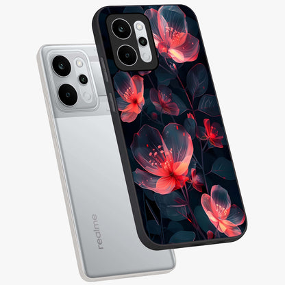 Dark Shade of Flower Glass Case displayed in angled mockup highlighting moody floral illustration with aesthetic dark tones.