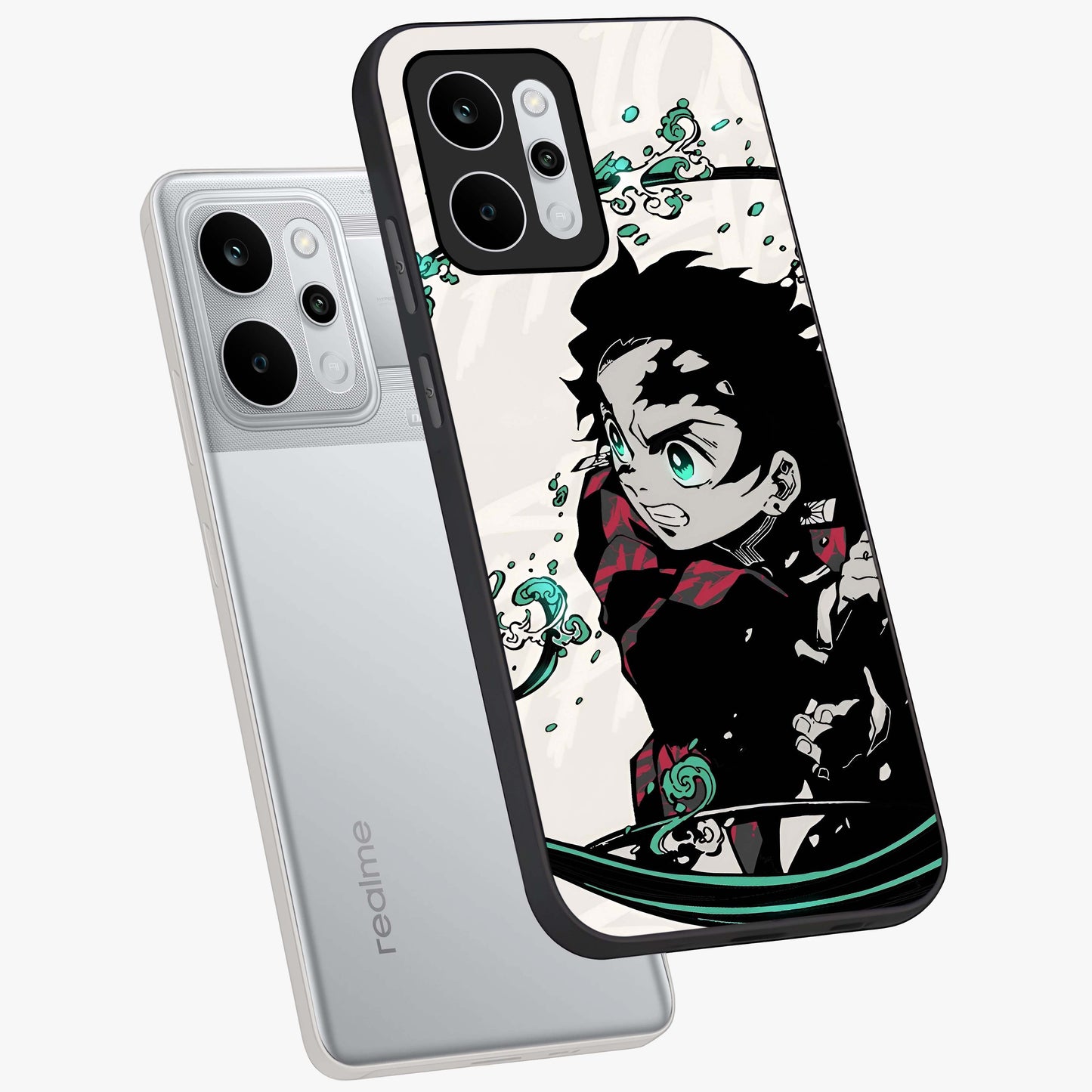 Demon Slayer Glass Case displayed in angled mockup highlighting dramatic anime character design with action aesthetic.