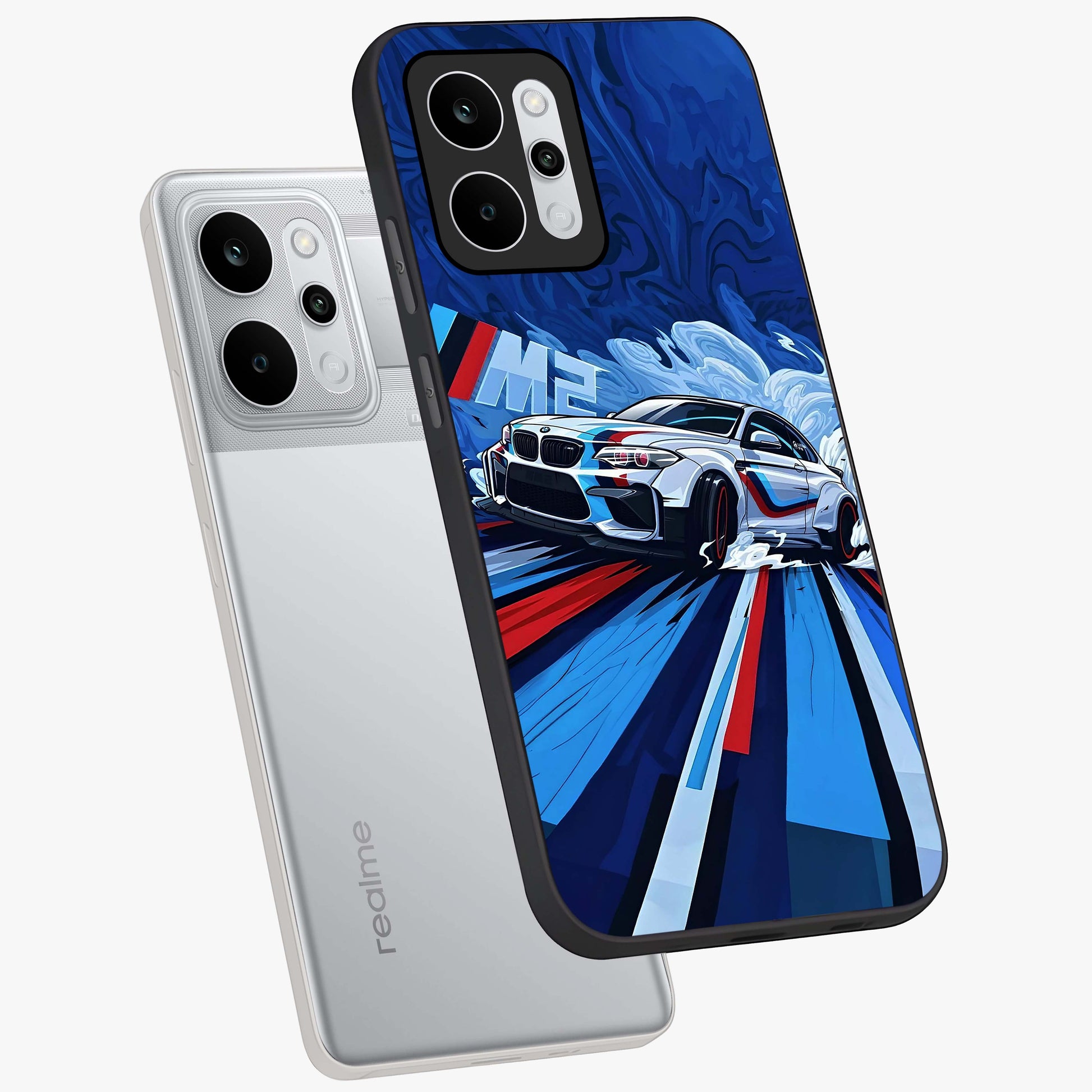 Drift Power Rush Glass Case displayed in angled mockup highlighting powerful drift car design with sporty aesthetic style.