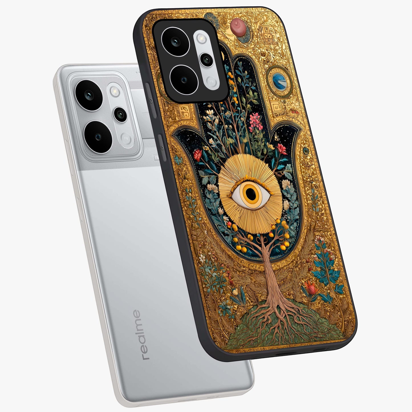 Ethereal Evil Eye Glass Case displayed in angled mockup highlighting protective evil eye symbol with spiritual aesthetic design.