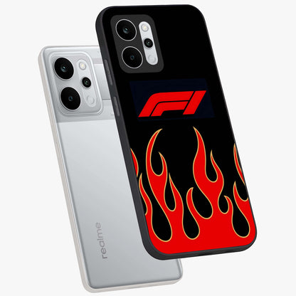 Fire F11 Glass Case displayed in angled mockup highlighting bold fire inspired graphic with energetic aesthetic style.