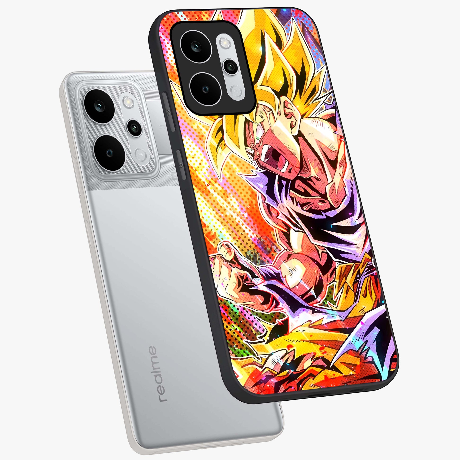 Firing Goku Glass Case displayed in angled mockup highlighting dynamic anime character design with action aesthetic.