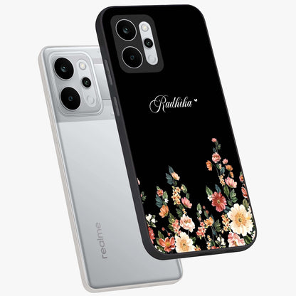 Floral Design With a Custom Personalized Name Glass Case displayed in angled mockup highlighting elegant floral pattern with custom name feature.