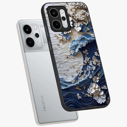 Floral Wave Origami Glass Case displayed in angled mockup highlighting geometric origami flower design with modern aesthetic style.