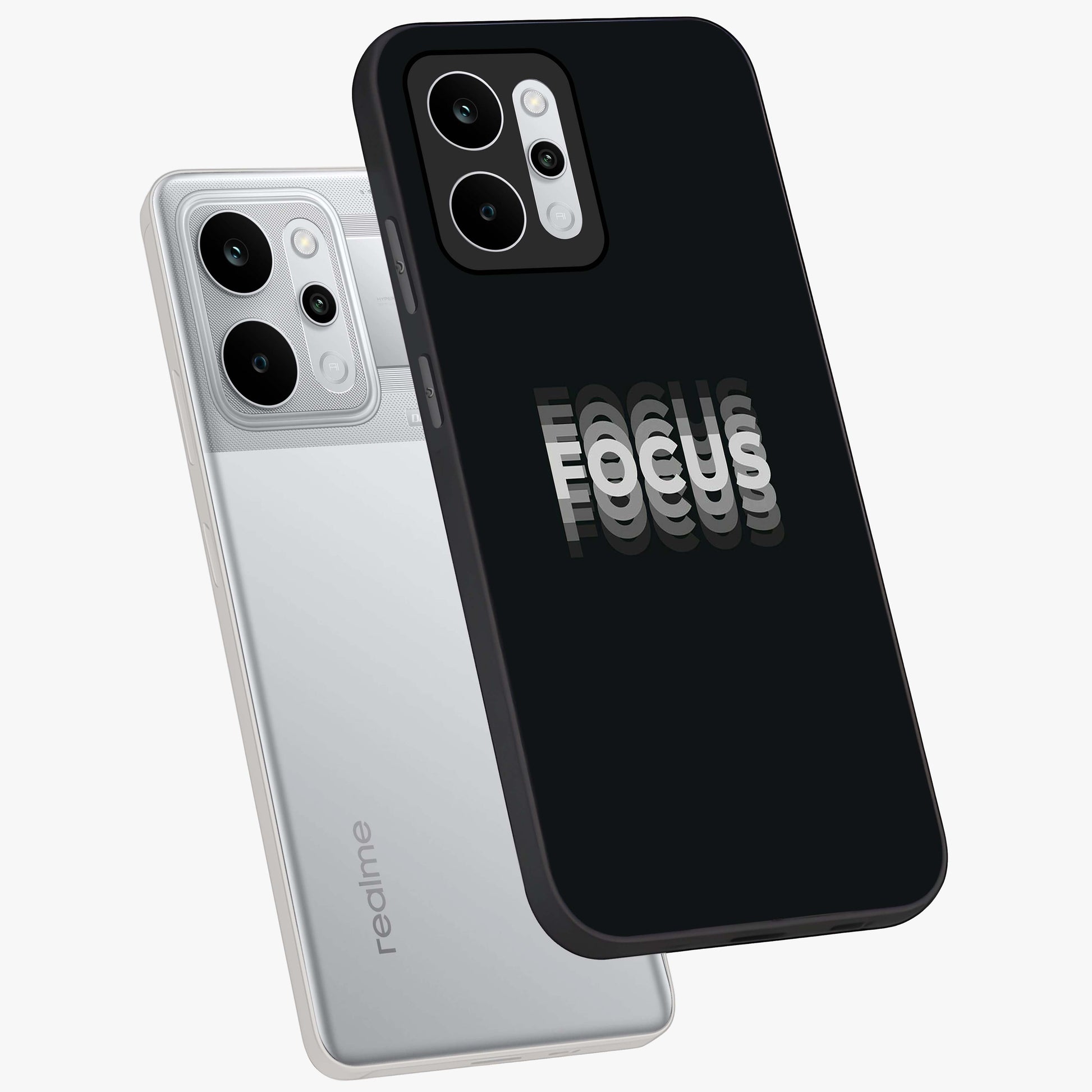 Focus Mode On Glass Case displayed in angled mockup highlighting clean minimal text artwork with modern aesthetic style.