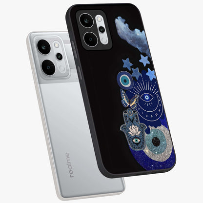 Galactic Charm Cluster Glass Case displayed in angled mockup highlighting luminous galaxy inspired design with dreamy aesthetic.