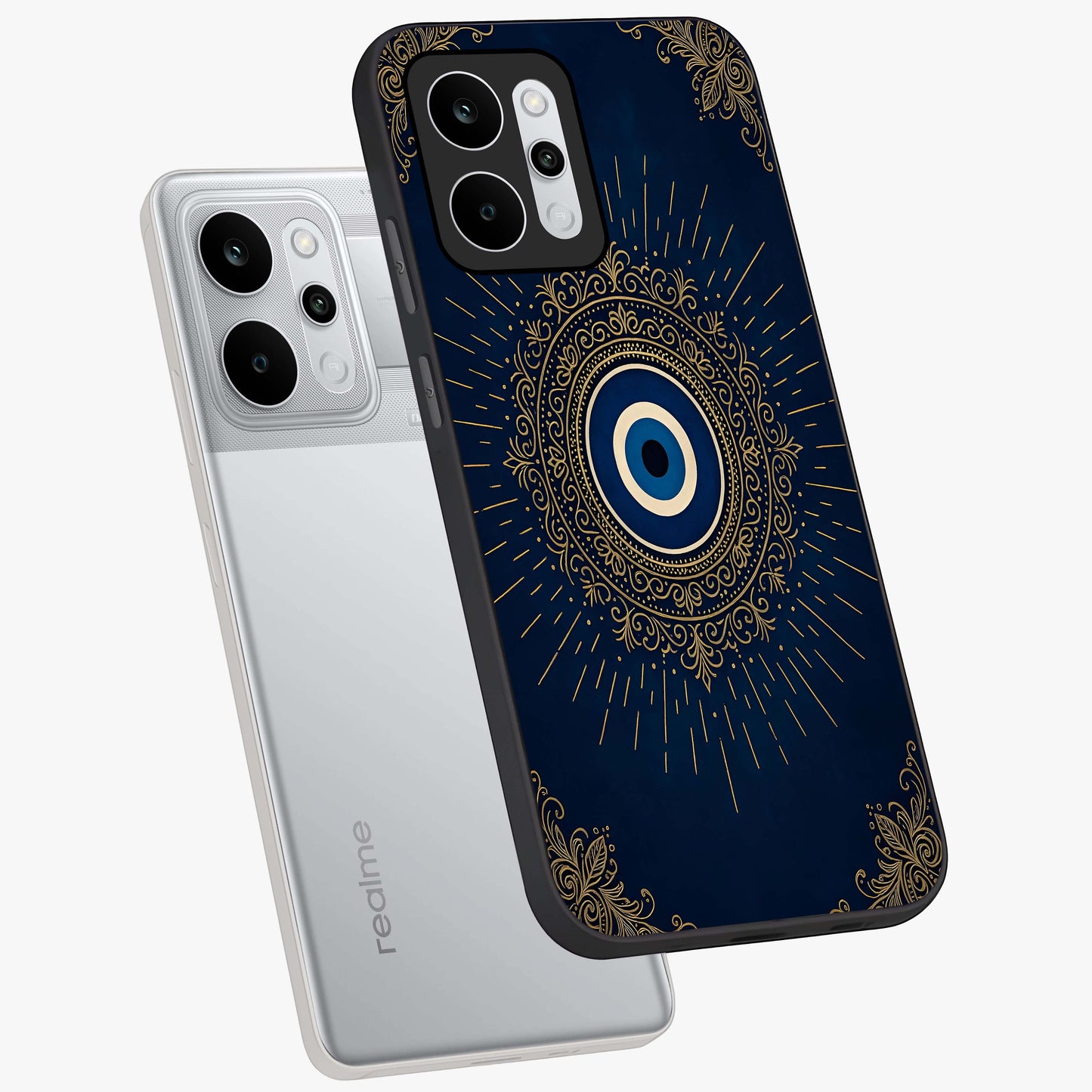 Golden Celestial Charm Glass Case displayed in angled mockup highlighting sparkling cosmic charm design with celestial aesthetic.