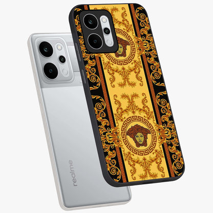 Golden Lotus Glow Glass Case displayed in angled mockup highlighting radiant lotus illustration with spiritual aesthetic.