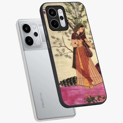 Lady With Veena Art Glass Case displayed in angled mockup highlighting graceful musical illustration with cultural artistic aesthetic.