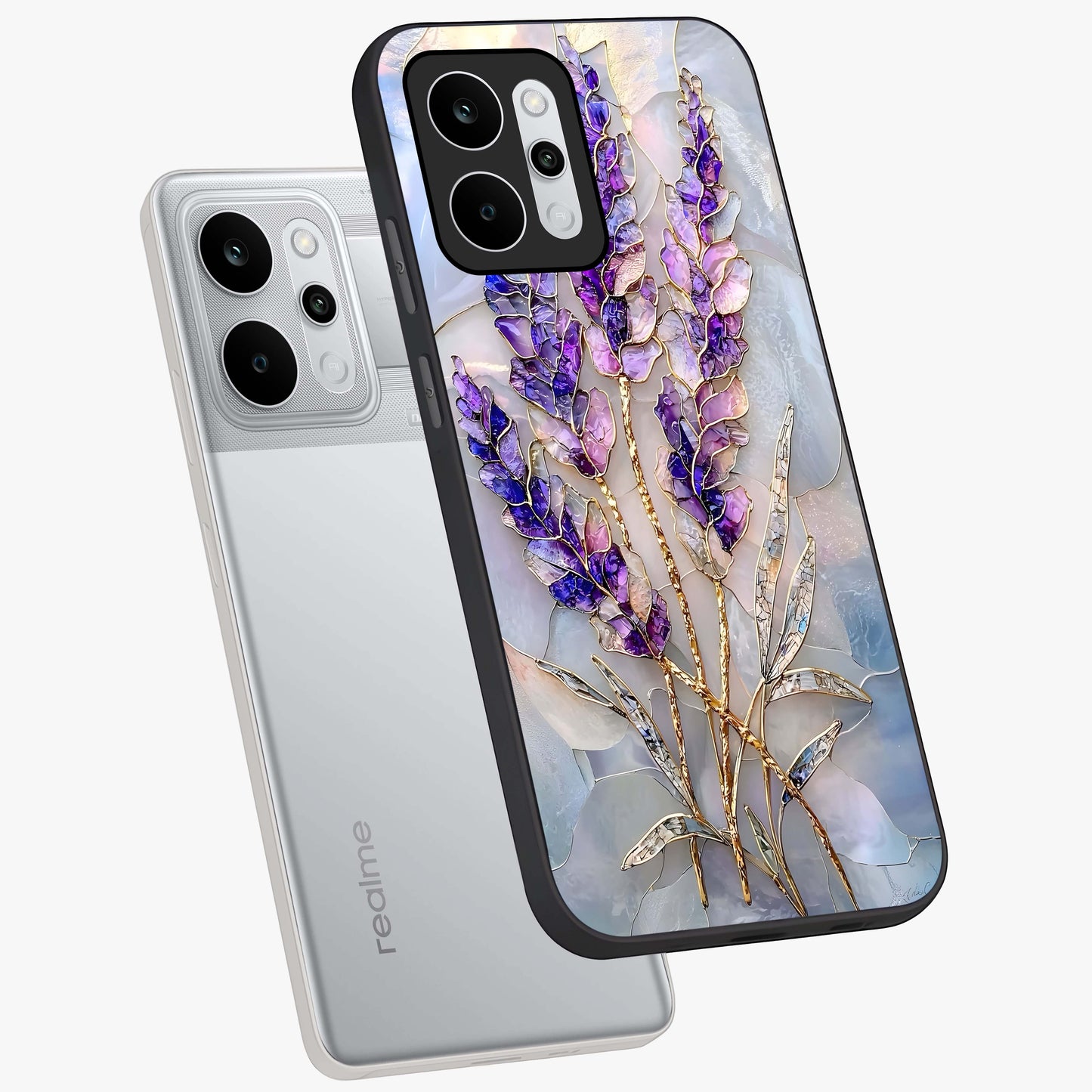 Lavender Dream Glow Glass Case displayed in angled mockup highlighting dreamy purple glow design with soft artistic style.
