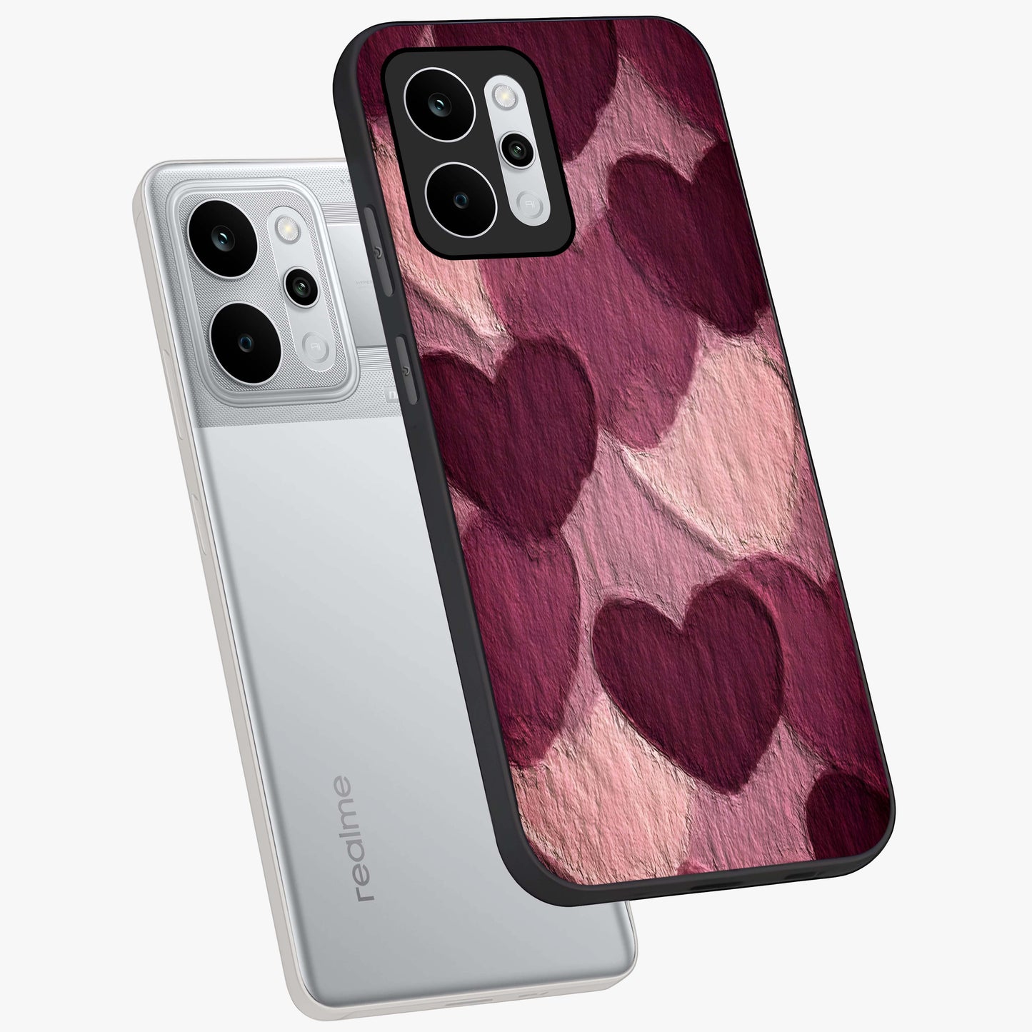 Layered Paper Hearts Glass Case displayed in angled mockup highlighting creative paper craft heart design with romantic aesthetic.
