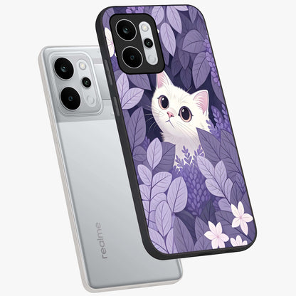 Lilac Hide Peek Cat Glass Case displayed in angled mockup highlighting playful feline illustration with lilac aesthetic design.