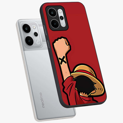 Luffy X Spirit Glass Case displayed in angled mockup highlighting powerful anime design with energetic action aesthetic.
