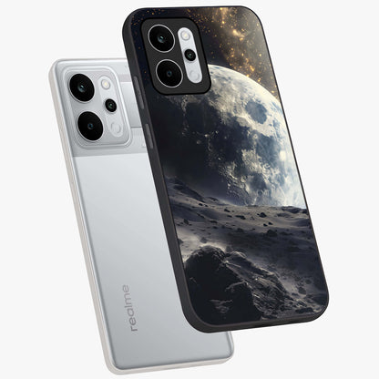 Lunar Horizon Glow Glass Case displayed in angled mockup highlighting celestial moon design with dreamy night aesthetic.