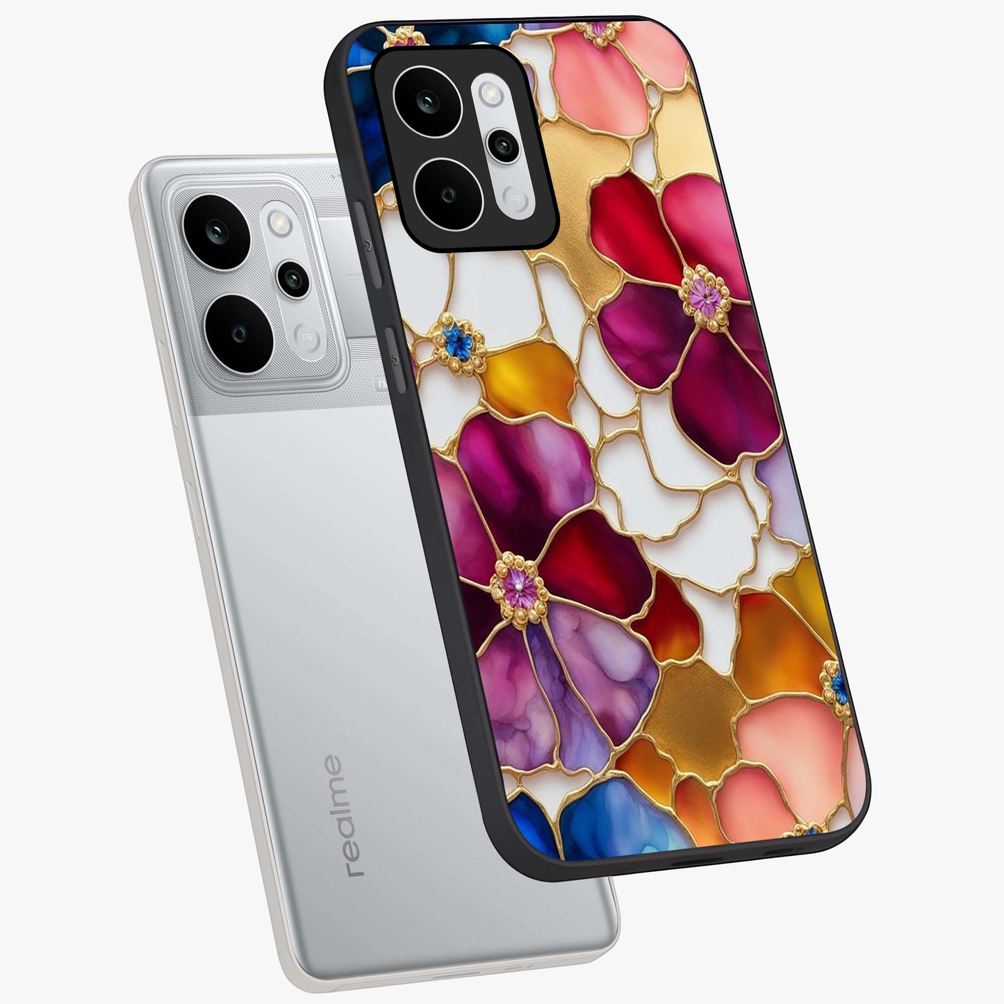 Marble Flower Pattern Glass Case displayed in angled mockup highlighting elegant marble floral design with modern aesthetic.