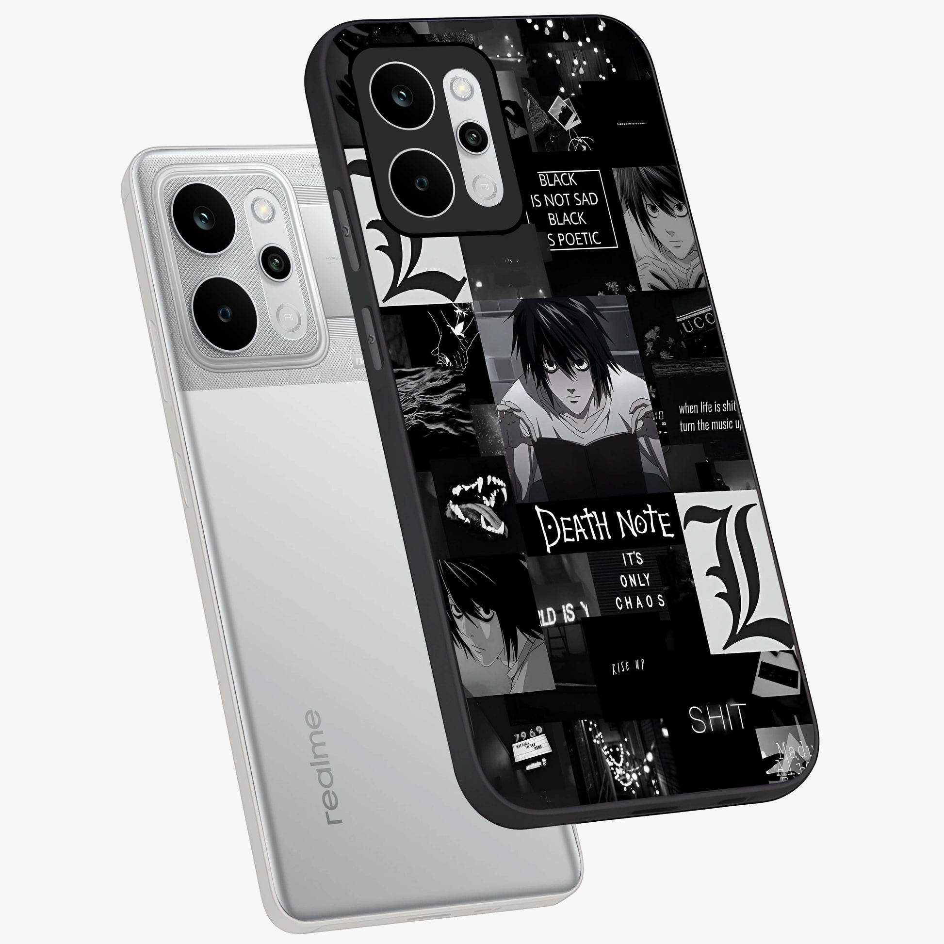 Midnight Chaos Mind Glass Case displayed in angled mockup highlighting chaotic artistic design with dramatic midnight aesthetic.