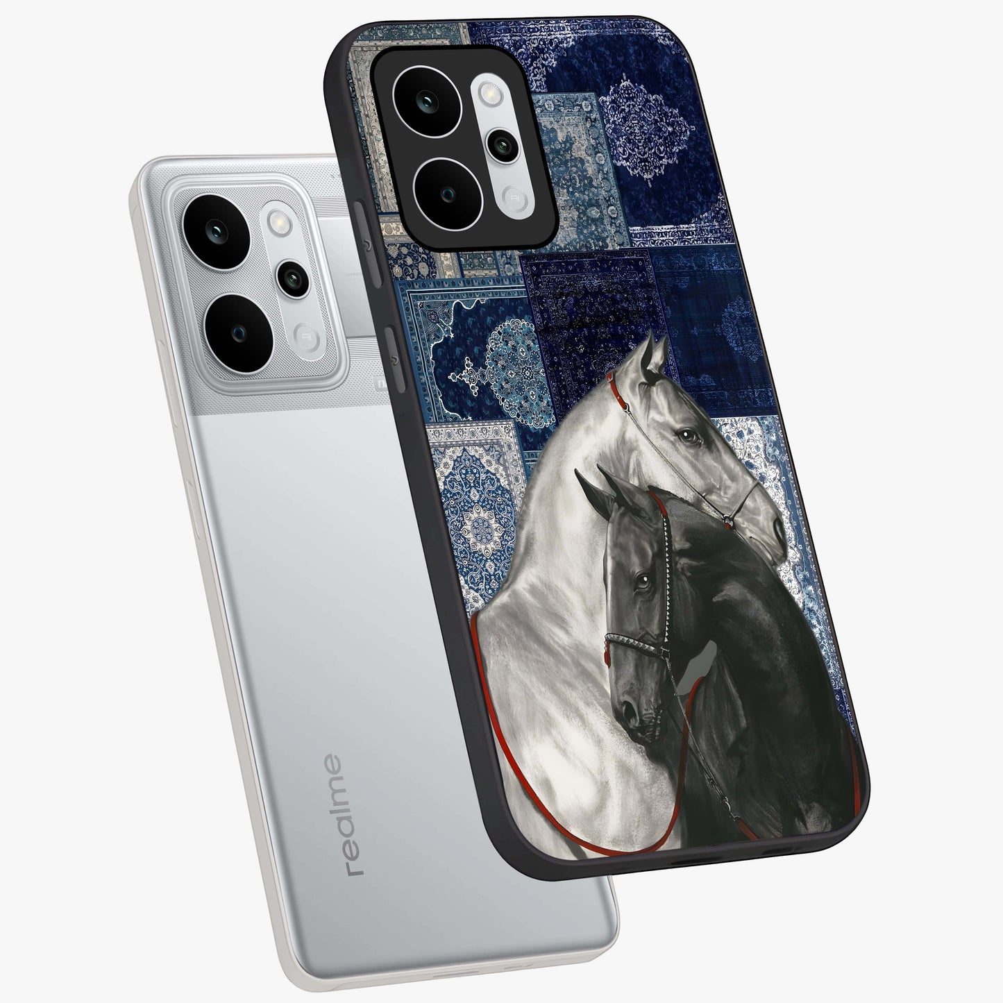 Midnight Stallion Blues Glass Case displayed in angled mockup highlighting powerful stallion illustration with deep midnight tones.