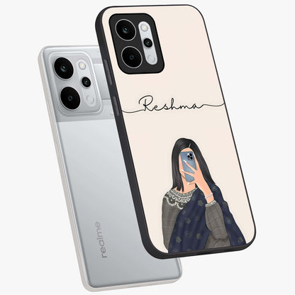 Mirror Mood Muse With Custom Name Glass Case displayed in angled mockup highlighting aesthetic mirror inspired design with custom name feature.