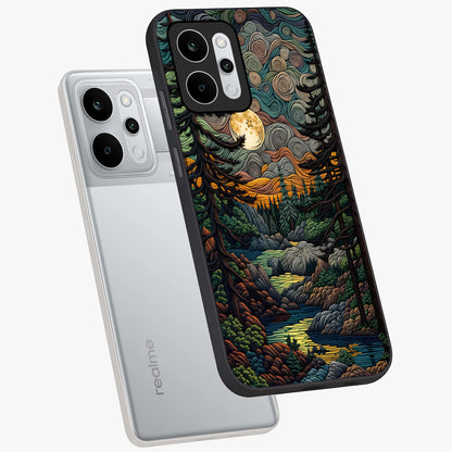 Moonlight Forest Dream Glass Case displayed in angled mockup highlighting dreamy forest design with glowing moon aesthetic.