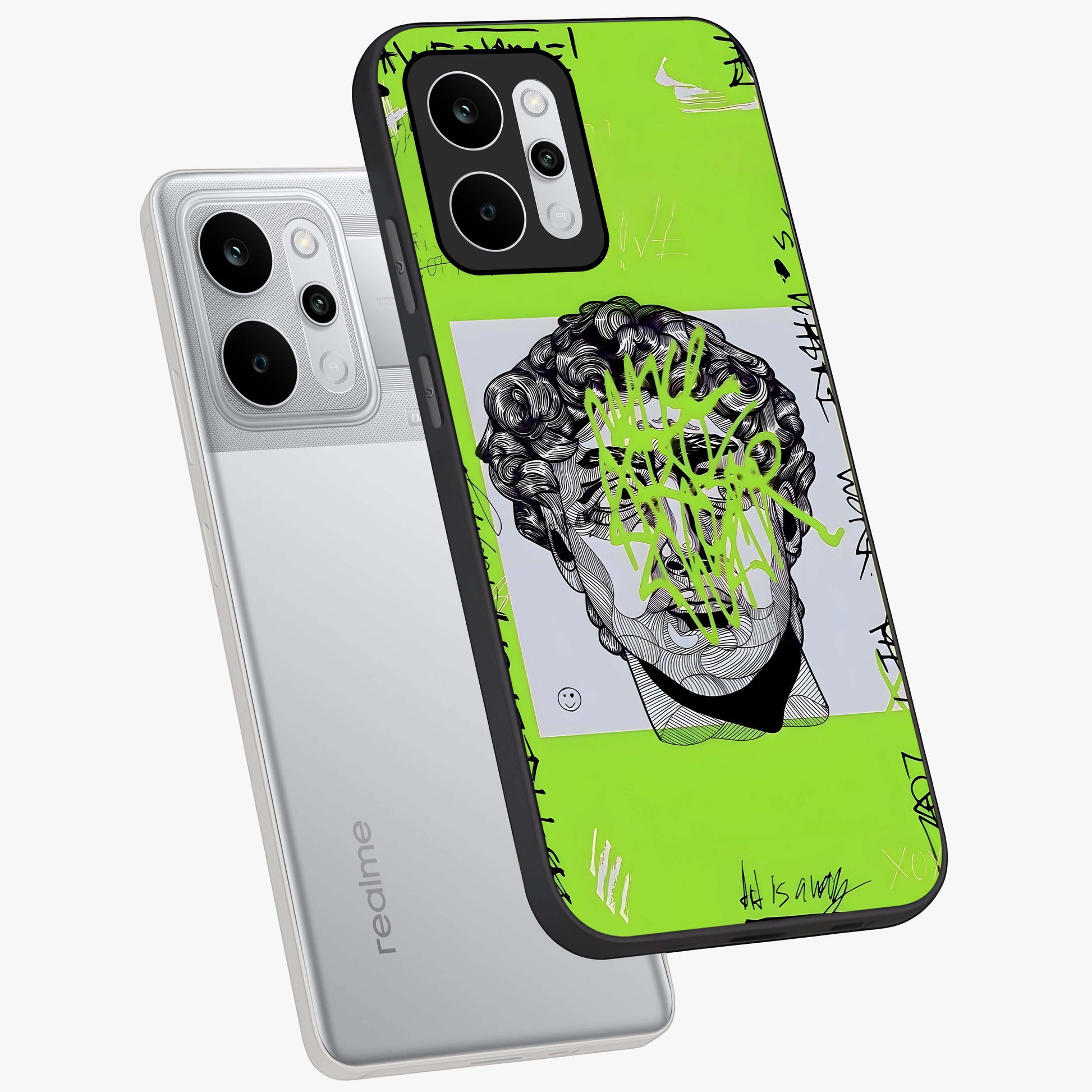 Neo Graffiti Rebellion Glass Case displayed in angled mockup highlighting urban street art design with rebellious aesthetic.