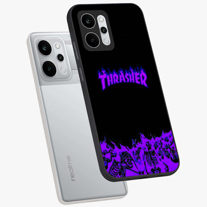 Neon Flame Riot Glass Case displayed in angled mockup highlighting glowing flame design with vibrant neon aesthetic.