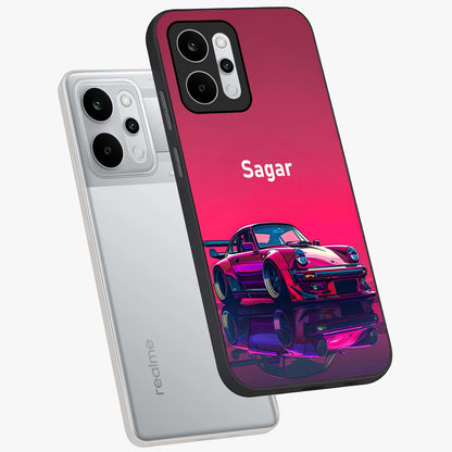 Neon Pink Porsche Glass Case displayed in angled mockup highlighting sleek neon pink car design with racing aesthetic.