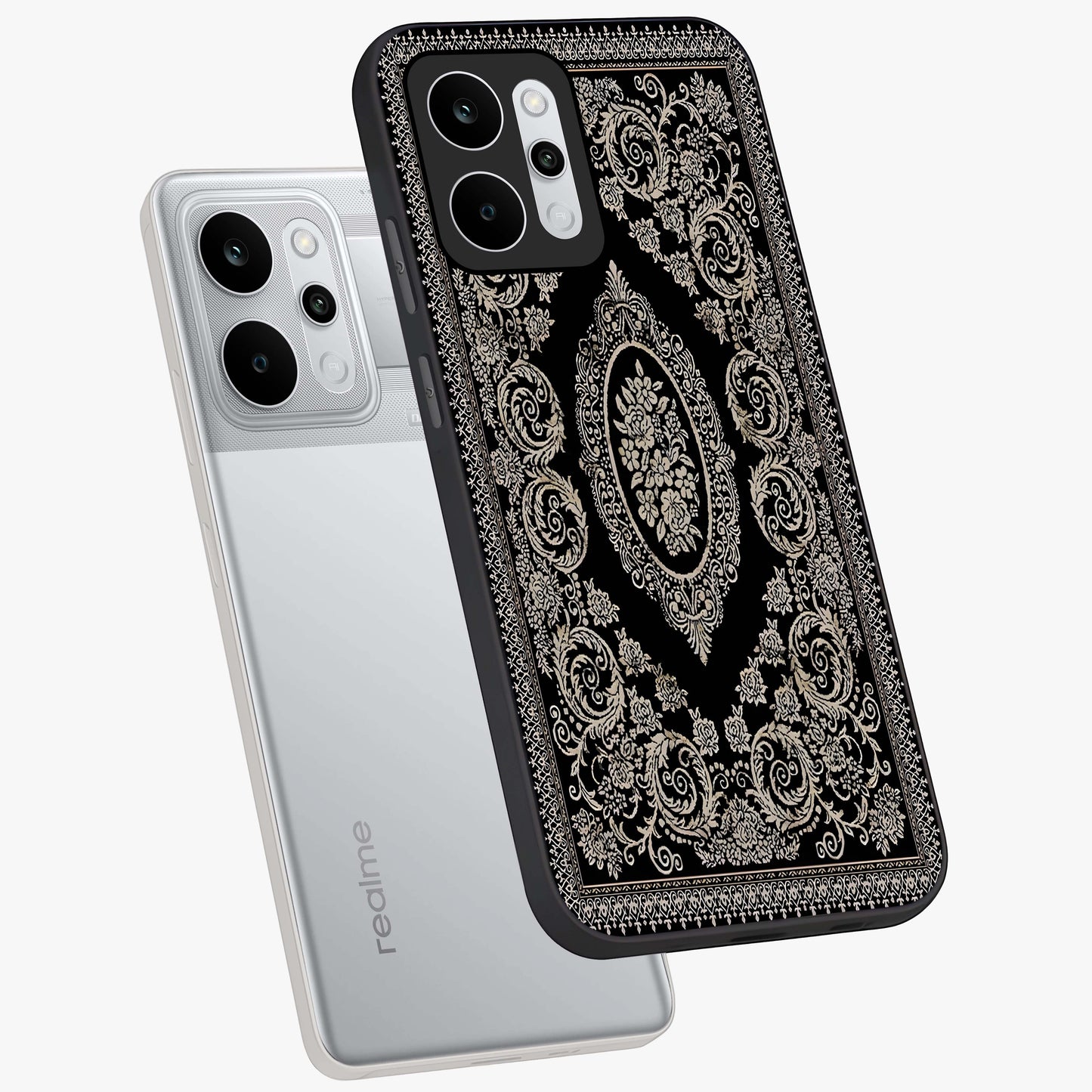 Noir Bloom Elegance Glass Case displayed in angled mockup highlighting refined flower design with stylish noir aesthetic.