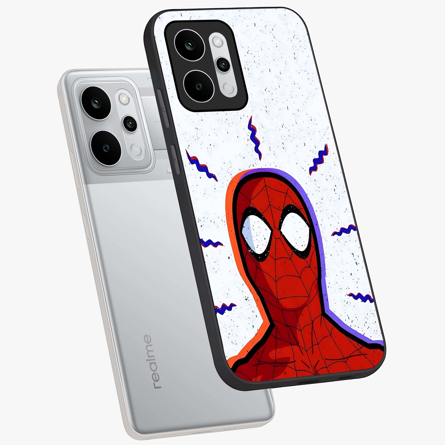 Omg Spiderman Glass Case displayed in angled mockup highlighting dynamic hero illustration with action comic aesthetic.