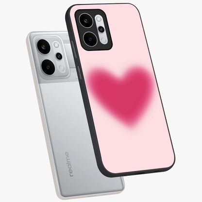 Pink Aura Heart Glass Case displayed in angled mockup highlighting vibrant pink heart design with dreamy aura aesthetic.