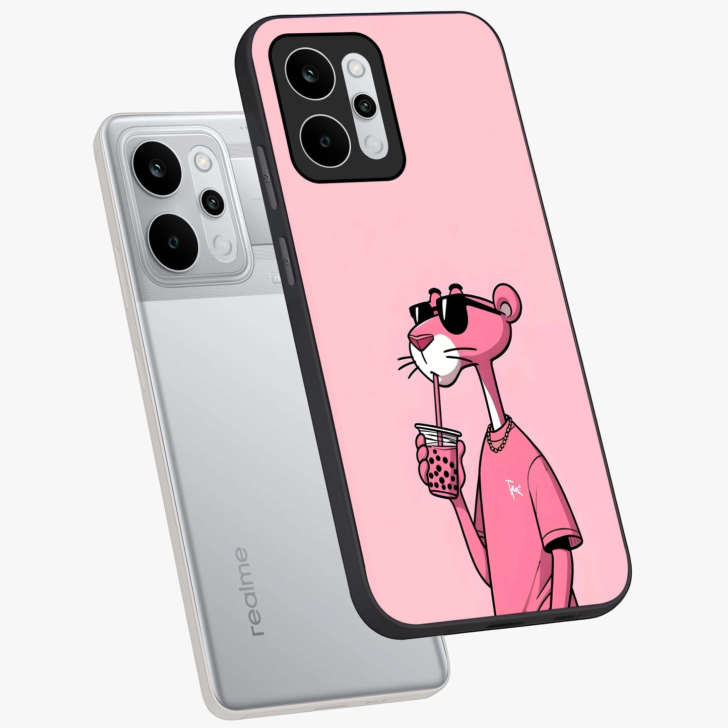 Pink Panther Glass Case displayed in angled mockup highlighting playful cartoon character design with vibrant pink aesthetic.