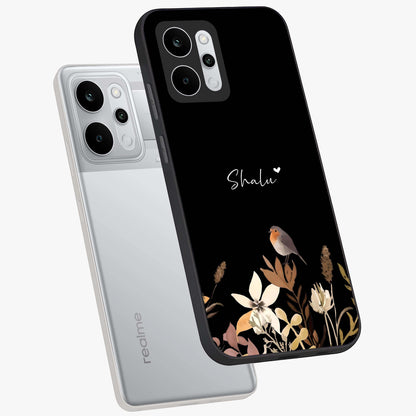 Quiet Garden Tune Custom Name Glass Case displayed in angled mockup highlighting delicate floral garden design with custom name feature.