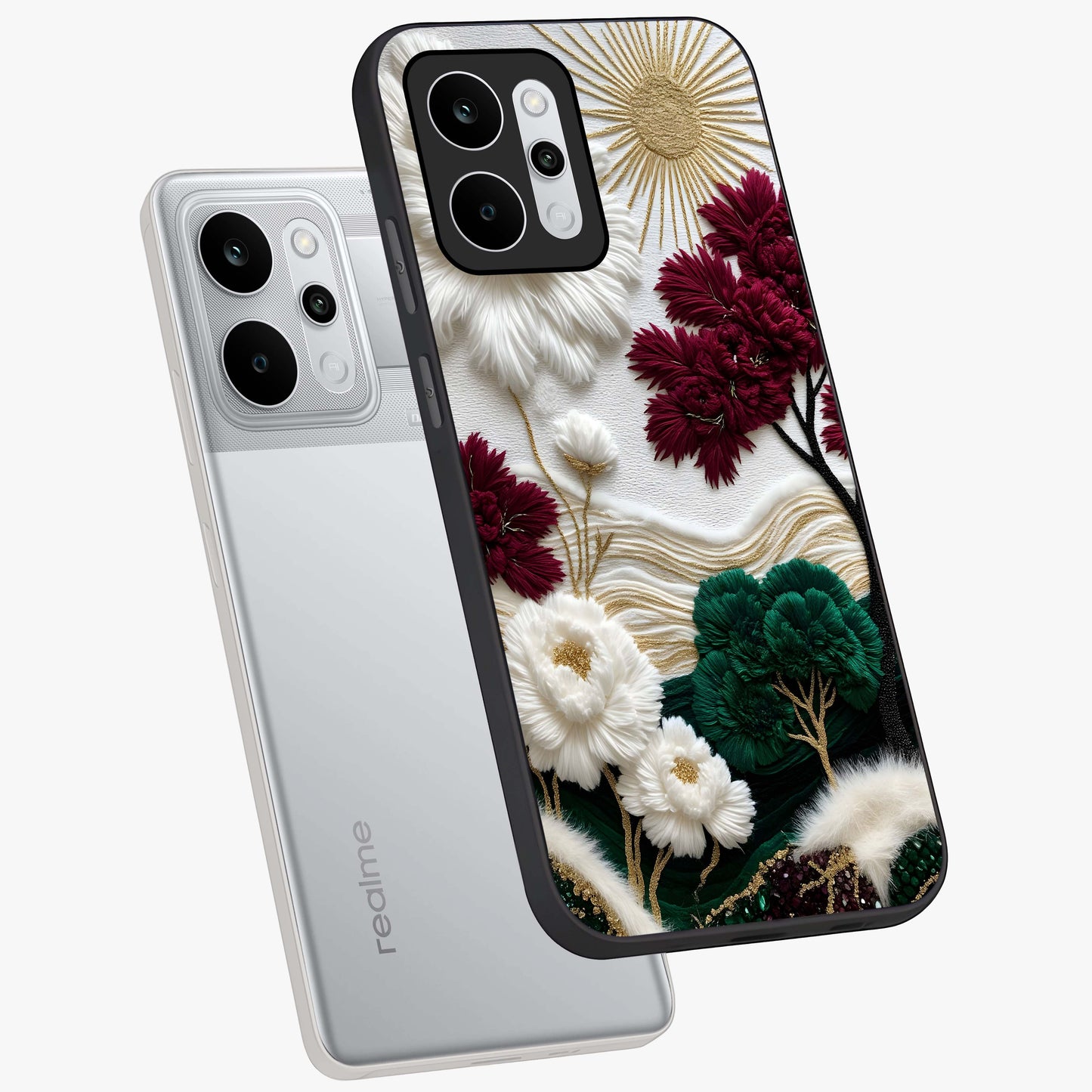 Radiant Bloom Elegance Glass Case displayed in angled mockup highlighting graceful floral design with radiant aesthetic style.