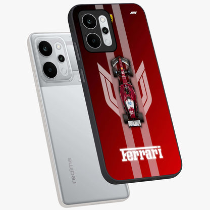 Red Ferrari F1 Vertical Glass Case displayed in angled mockup highlighting high speed racing design with bold automotive aesthetic.