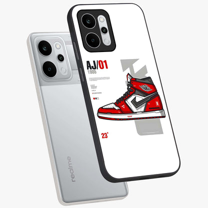Retro Sneaker Blueprint Glass Case displayed in angled mockup highlighting detailed shoe design with sporty retro aesthetic.