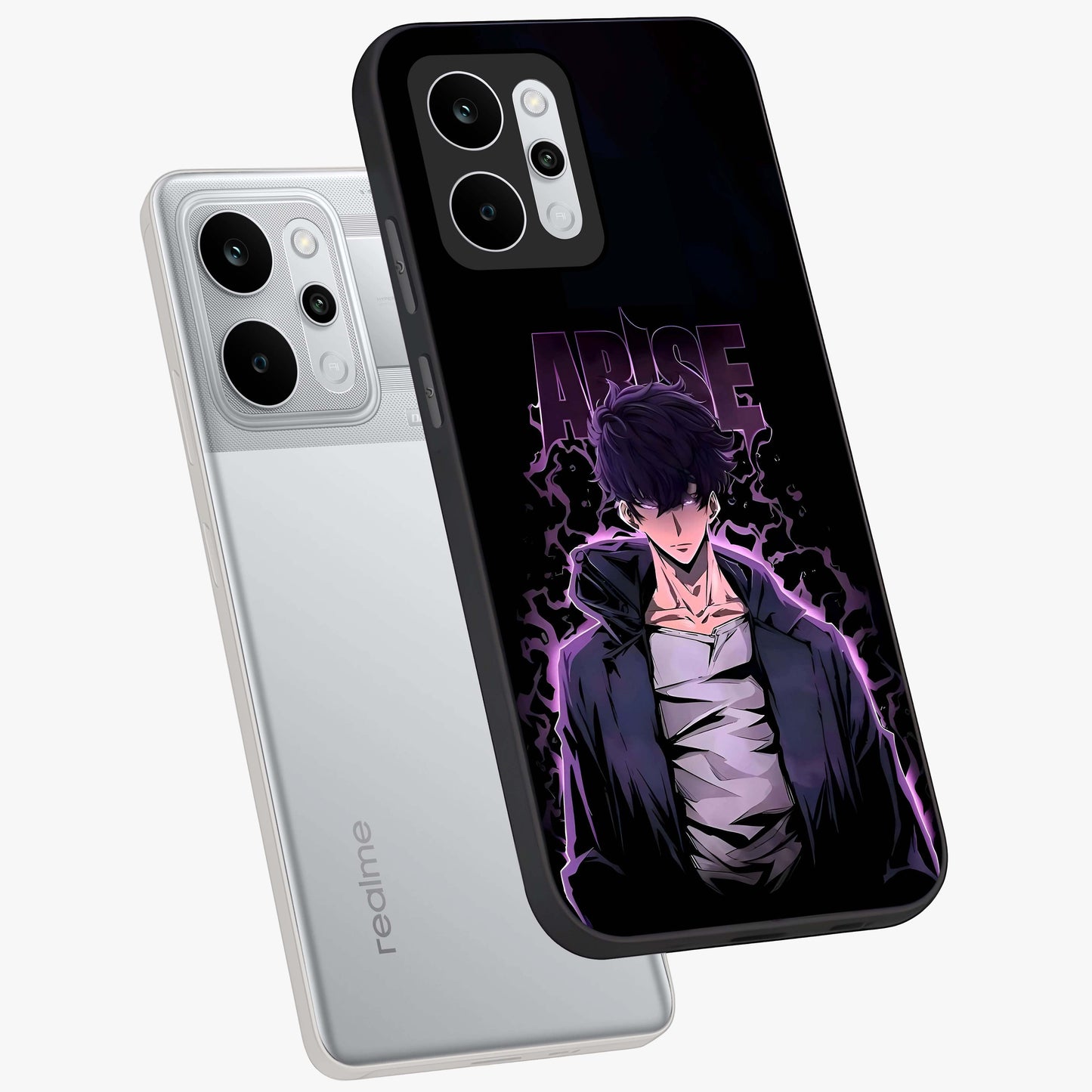 Shadow Monarch Awakening Glass Case displayed in angled mockup highlighting dramatic shadow warrior design with fantasy aesthetic.
