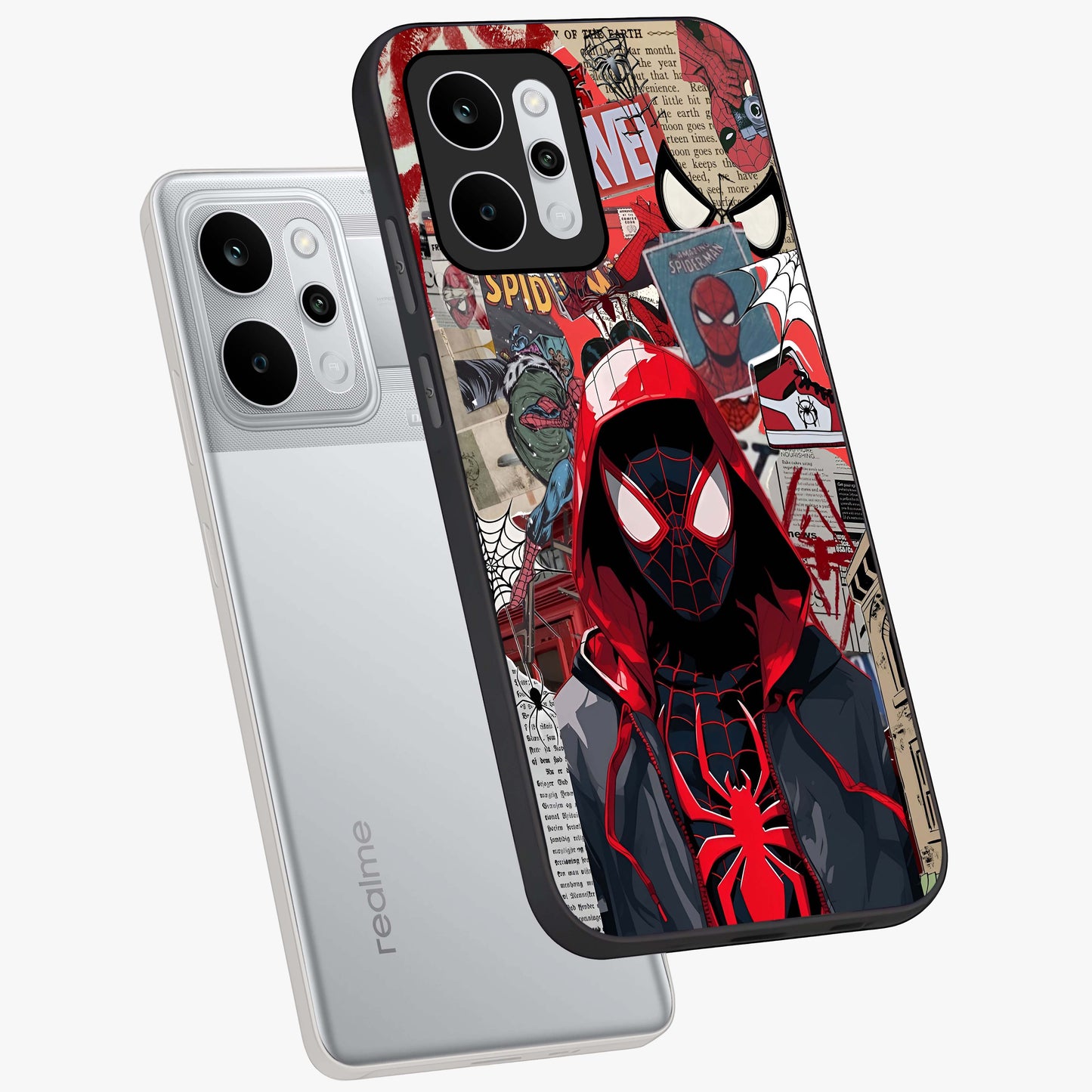 Spider Collage Street Glass Case displayed in angled mockup highlighting dynamic street style collage design with comic aesthetic.