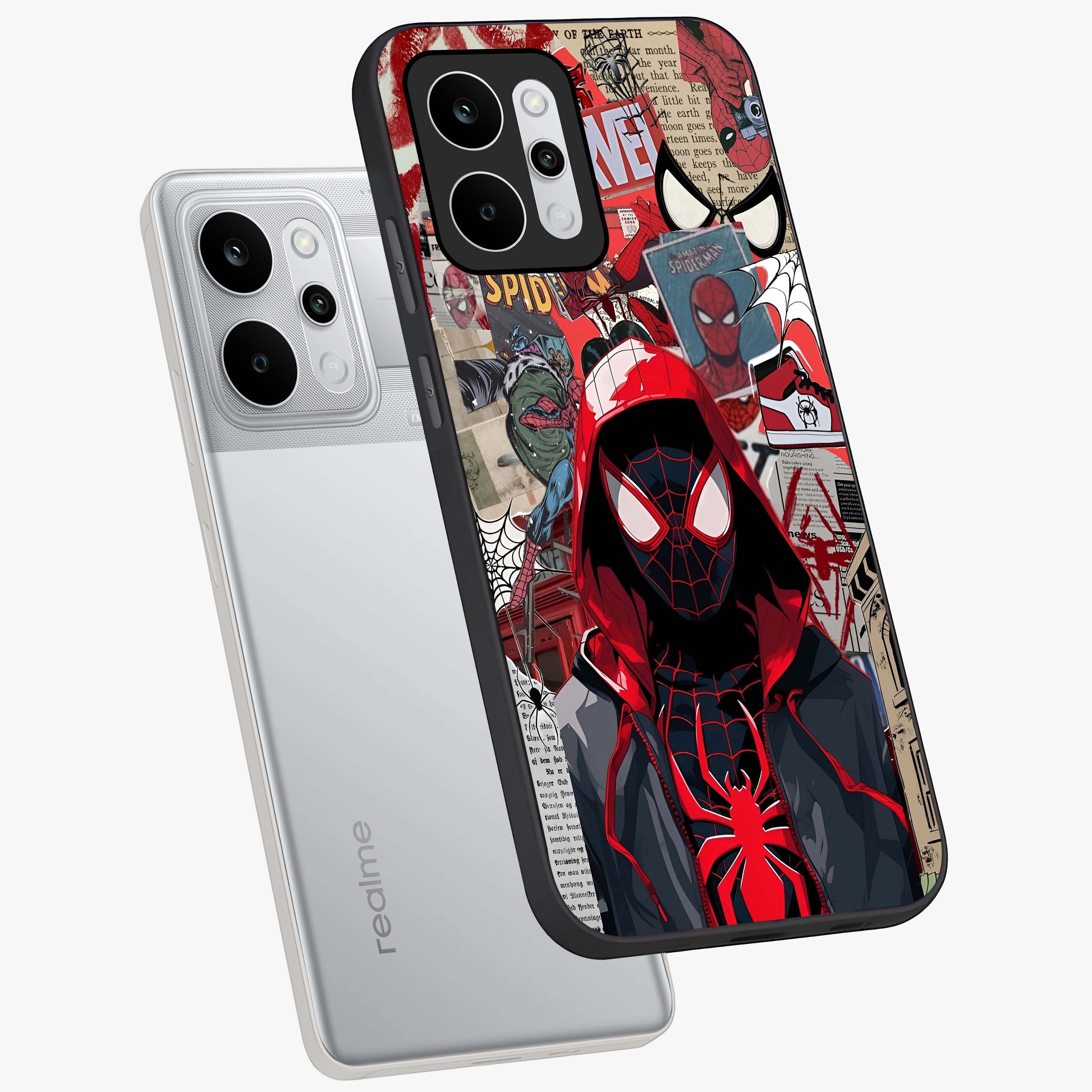 Spider Collage Street Glass Case displayed in angled mockup highlighting dynamic street style collage design with comic aesthetic.