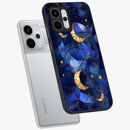 Starlit Sky Tapestry Glass Case displayed in angled mockup highlighting celestial night pattern with artistic aesthetic style.