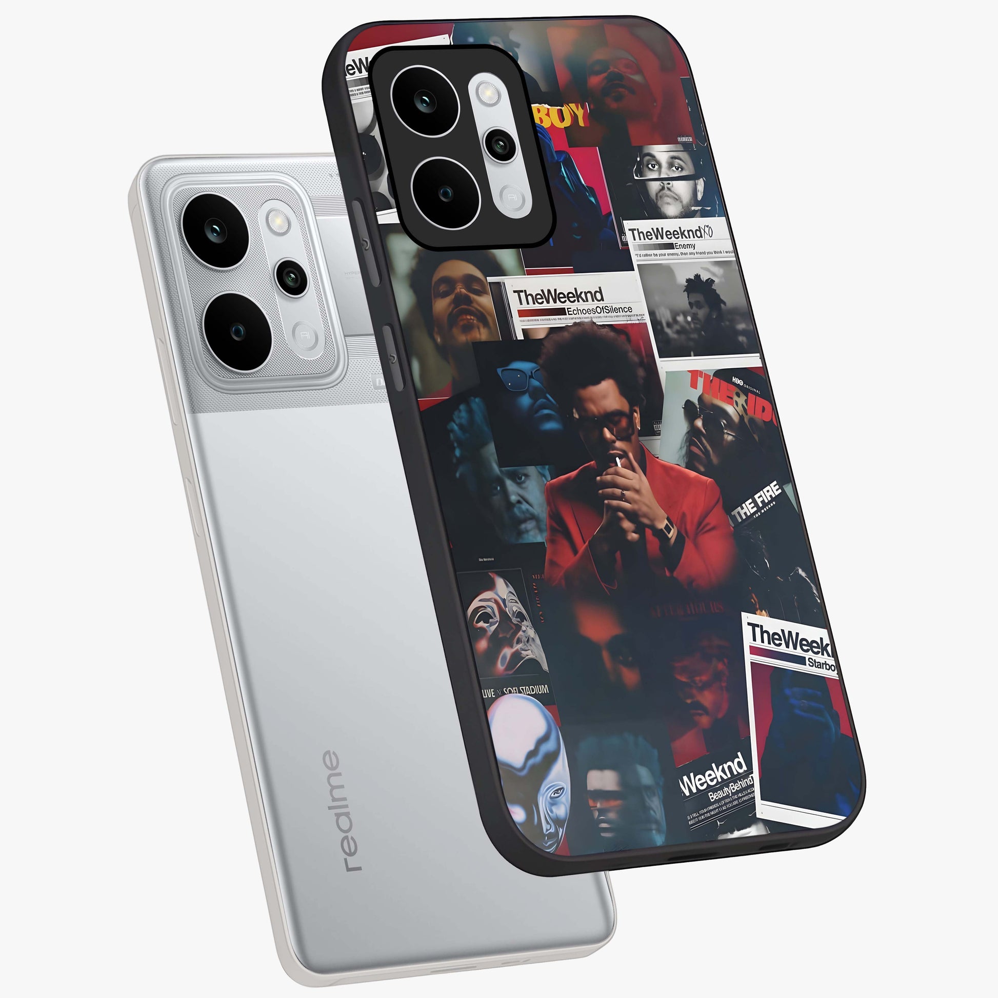 The Weeknd Glass Case displayed in angled mockup highlighting stylish pop culture inspired design with modern aesthetic.